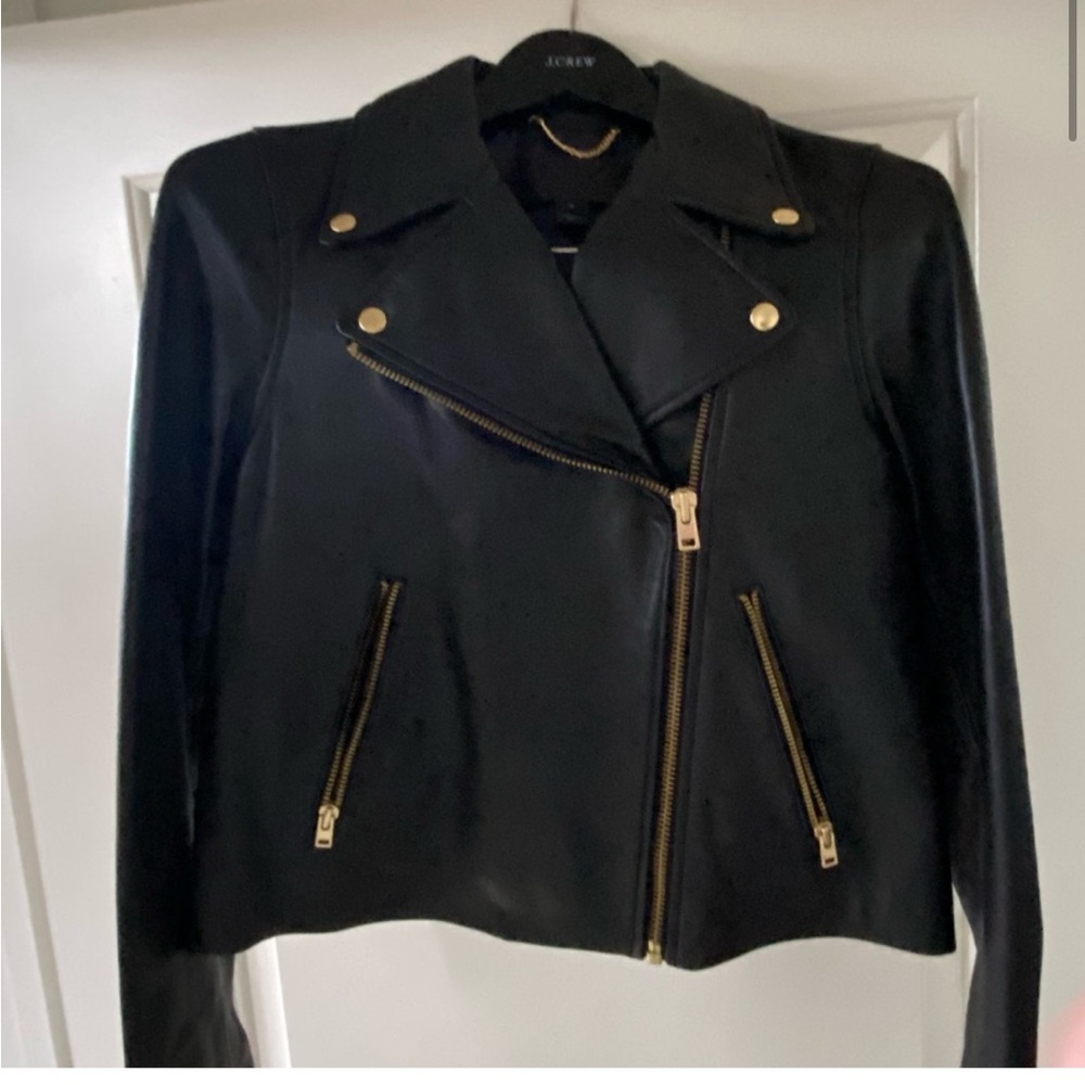 J.Crew Black Leather Jacket with Gold Chain